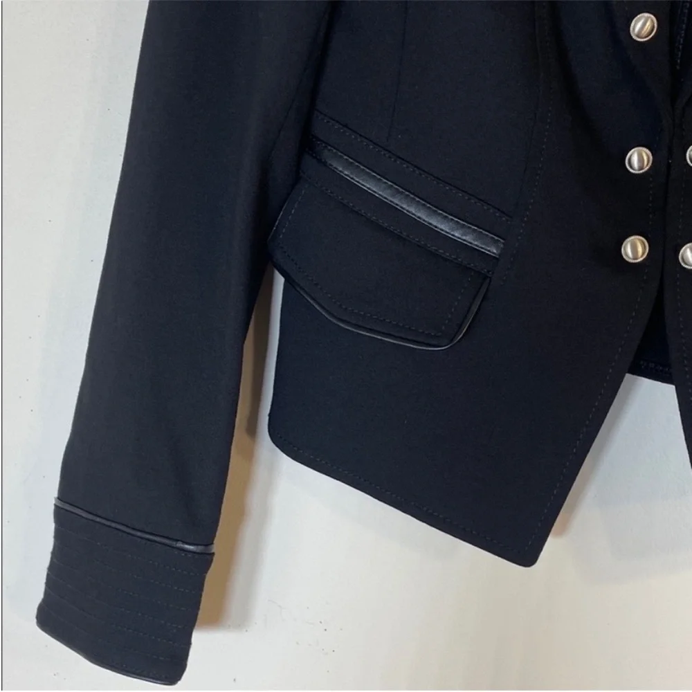 White House Black Market Ponte Black Military Jacket with Leather Pipping. 4.NWT - Picture 6 of 13